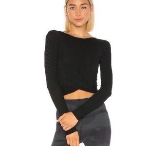 Black Long Sleeve Twist Front Top
